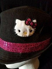 Hello Kitty Sanrio Girls Black Pink Ribbon Fedora Kitten Cat Hat Small One Size