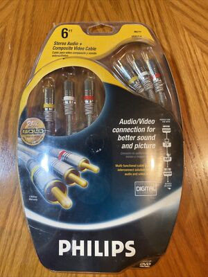 Philips M62771 6ft Composite Stereo Audio Video 24K Gold Plated Connector Cables