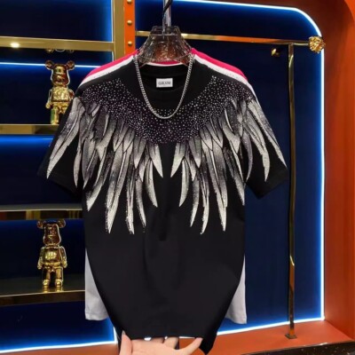 Men Fashion Luxury Trend Wings Drills Rhinestone Diamond Streetwear T-Shirt
