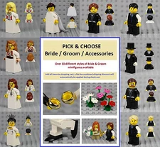 LEGO - PICK & CHOOSE Bride & Groom Minifigures - Wedding Dress Ring Cake Topper