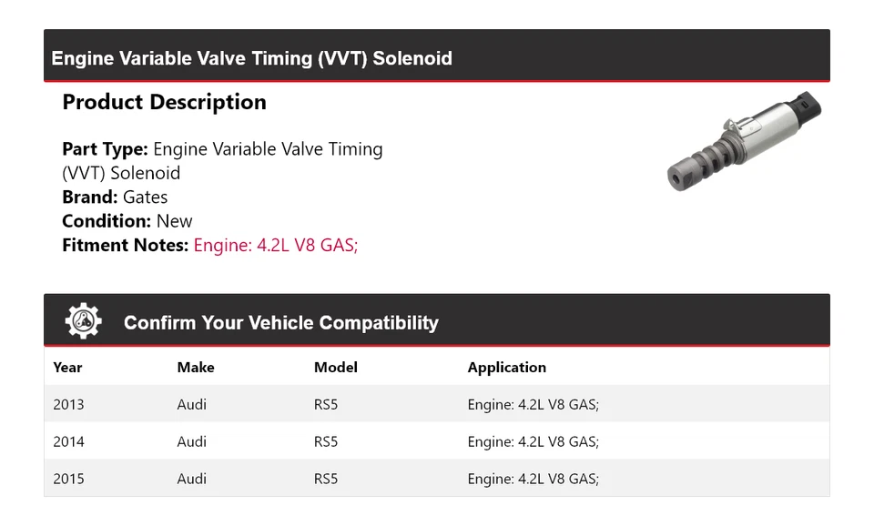 Para Audi RS5 2013-2015 4,2 L V8 motor de gasolina VVT puertas solenoides 2014 Foto 2 de 4