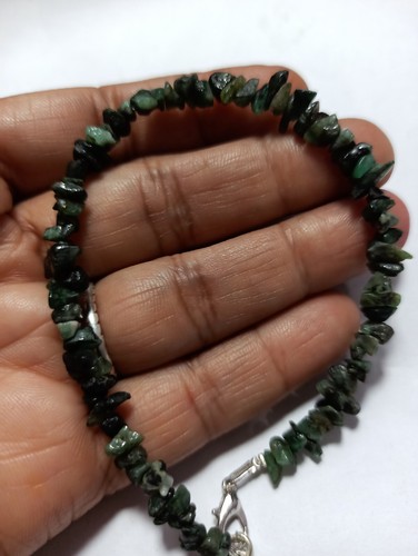 natural green emerald gemstone uncut chips 4x7 mm beads 925 silver 5" Bracelets - Picture 5 of 10