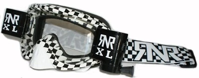 Rip N Roll Hybrid XL Roll-Off Goggles MX ATV - Chequer flag & black canisters