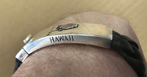 Smaller PACIFIC Harley Davidson HAWAII Sterling Silver / Leather Bracelet .925 - Picture 3 of 11