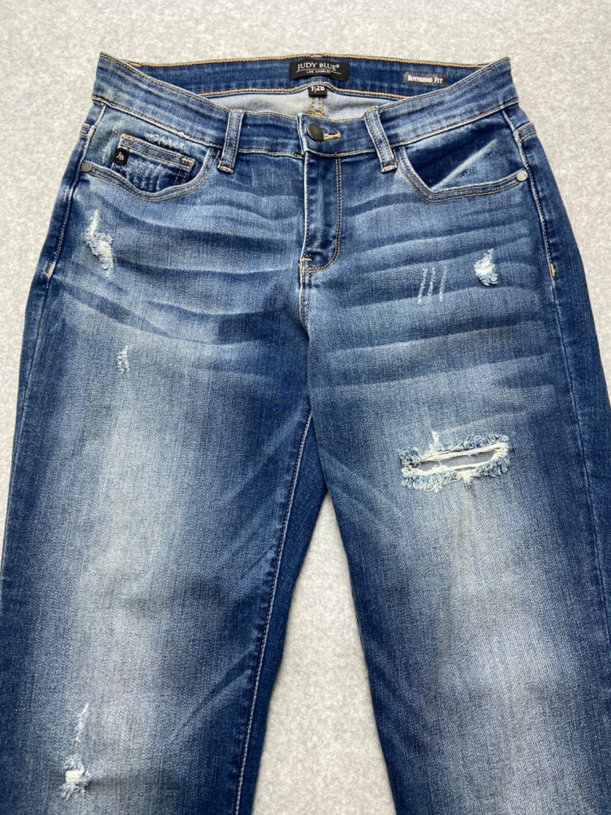 Judy Blue Womens Size 7/28 Blue Jeans Boyfriend Fit Distressed Stretch Denim