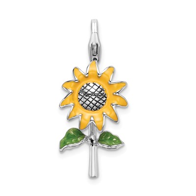 Amore La Vita Silver  Polished 3-D Enameled Sunflower Charm with Fancy Lobster C