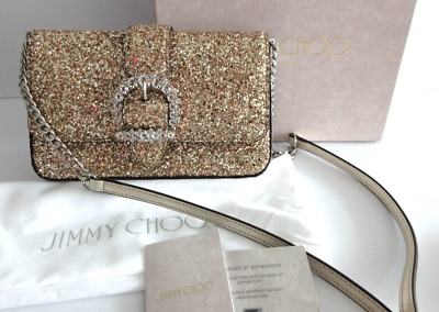Jimmy Choo Madeline Cherie Crossbody bag WOC Glitter Gold WITH BOX OCGF