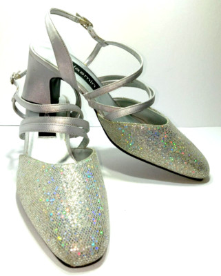 Jasmin Metallic Silver Womens Size 7B Strappy Closed Toe Block Heel Pump
