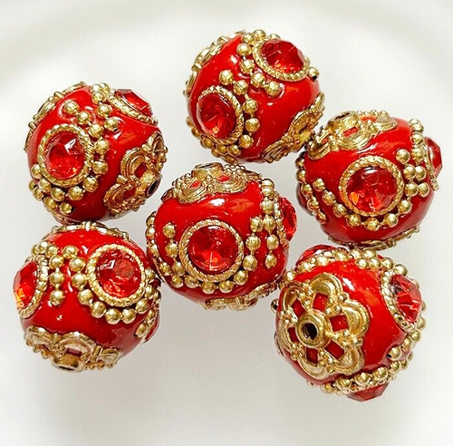 20mm Red Ceramic Porcelain Round Loose Beads 3pcs - Picture 3 of 3
