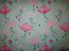 FLAMINGOS BIRDS ATTITUDES PINKS GREEN FLAMINGO TROPICAL COTTON FABRIC FQ