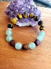 Tiger Eye Green Aventurine Buddha stretch bracelet/protection/prosperity/wealth