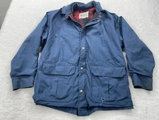 Woolrich Jacket Mens Med Blue Full Zip Snap Flannel Lined Overcoat Wool USA