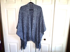 DAVID & YOUNG - BEAUTIFUL Draped Shawl/Wrap/Poncho w/Fringe- OSFM - Blue Melange