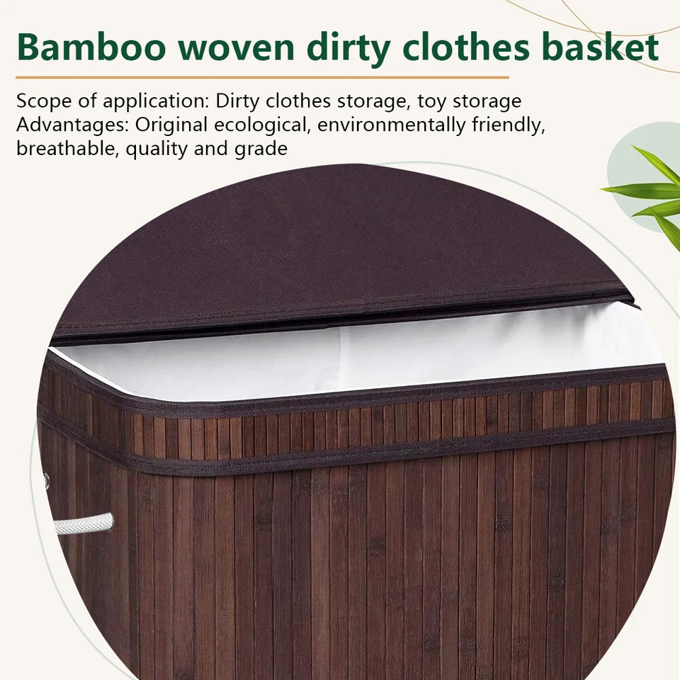 72L Laundry Hamper with Lid Folding Bamboo Laundry Basket with Removable Liner - Image 4 of 4