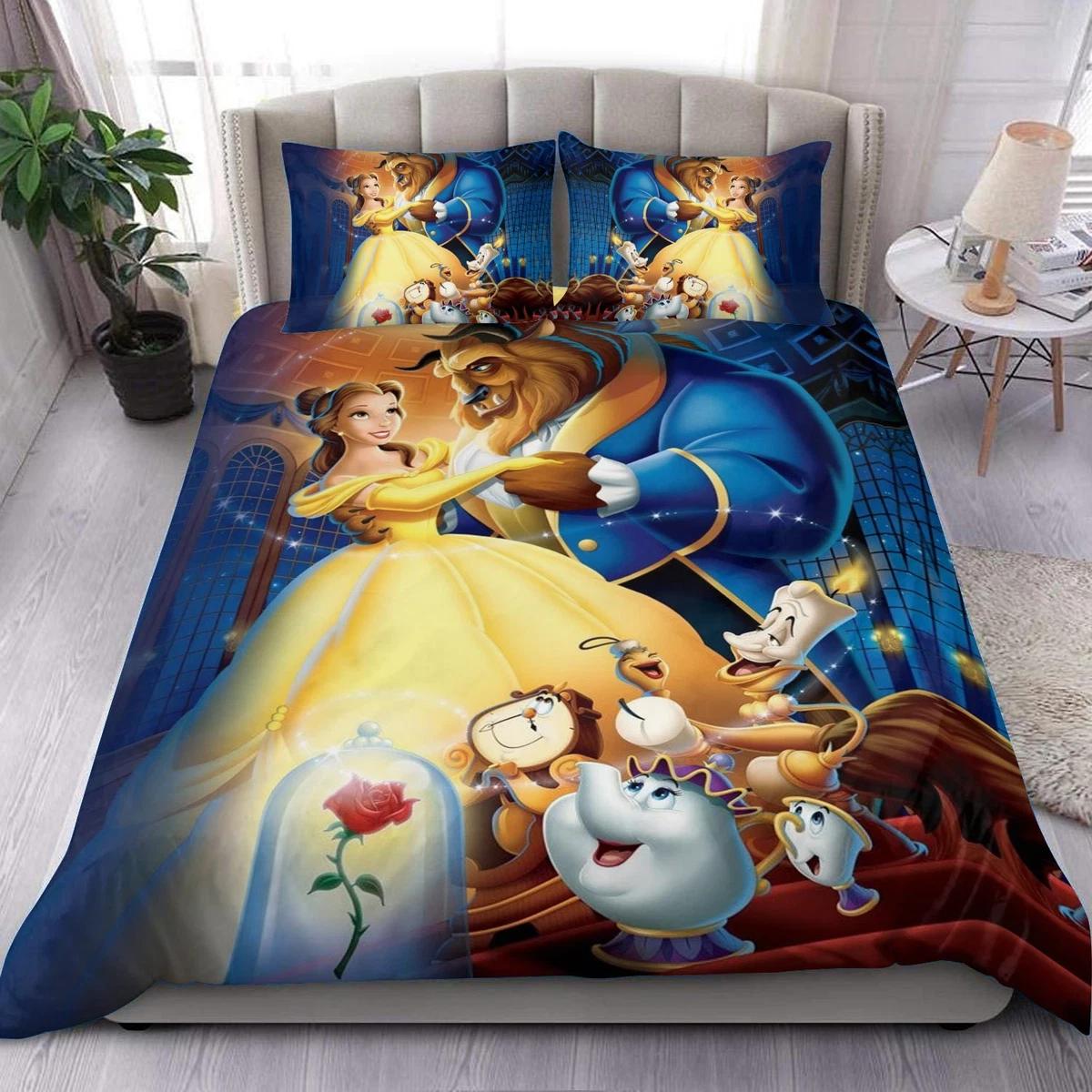 Beauty And The Beast Cartoon Movie Full Bedding Set 4pcs