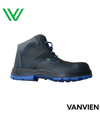 VANVIEN new safety toe work shoes light weigh for men black color, 100% leather.