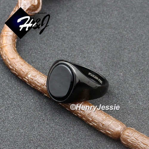 MEN's Stainless Steel Black Oval Onyx Solid Black Plated Ring Size 7-12*R156 - Picture 3 of 4