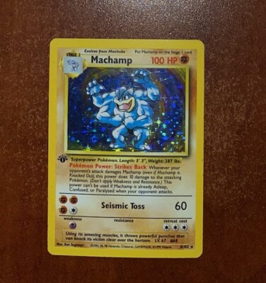 machamp pokemon card holographic Hologram 1st Edition 8/102 variation to centering Just so I can hate