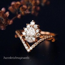 Lab-Created 2.45CT Pear Shape Diamond Engagement Wedding Ring 14K Rose Gold FN