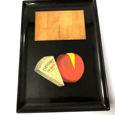 Couroc MCM California Black Serving Tray with Wood Board Cheese 15.5 x 10.5