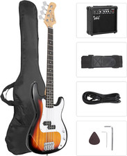 Full Size Electric Bass Guitar with 20W AMP, 4 String Beginner Starter Kit with