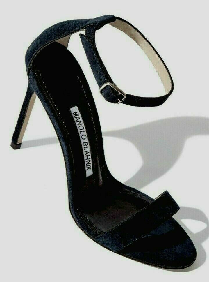 $725 NEW Manolo Blahnik CHAOS Suede Black Sandals Heels Ankle