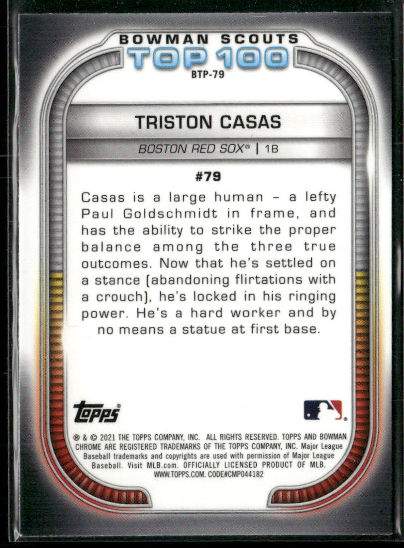 2021 Bowman #BTP-79 Triston Casas Bowman Scouts Top 100