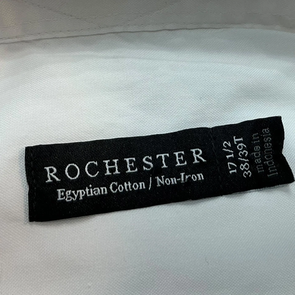 17.5 38/39 Rochester Algodón Egipcio Sin Hierro Camisa Botón Hombres Lote 2 Azul Blanco Foto 4 de 4
