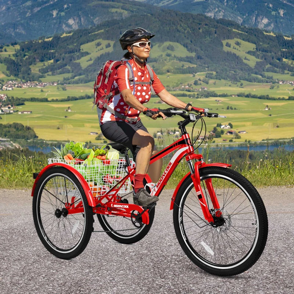 Triciclo de montaña para adultos, bicicleta de tres ruedas de 7 velocidades, triciclos para adultos 24/26/27,5 pulgadas Foto 4 de 4