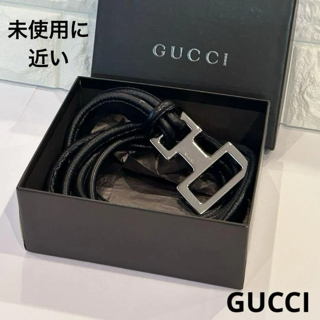 Ceinture noire GUCCI boucle argentée ceinture sans trou cordon de serrage