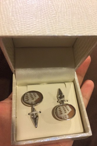 Sterling Silver Carved Shell Colosseum Cameo Cufflinks Cuff Link Shirt Studs New - Picture 2 of 3