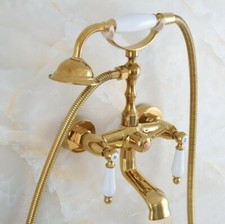 Gold Color Brass Wall Mounted Clawfoot Bath Tub Faucet w/ Handheld Shower Zna857