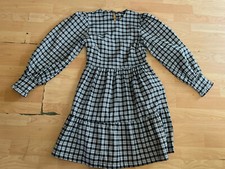 NASTY GAL white Black Plaid Dress Size 4 Women Long Puff Sleeve Casual E15