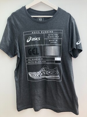 ASICS Running T Shirt Grey Short Sleeve Gym Mens Medium M
