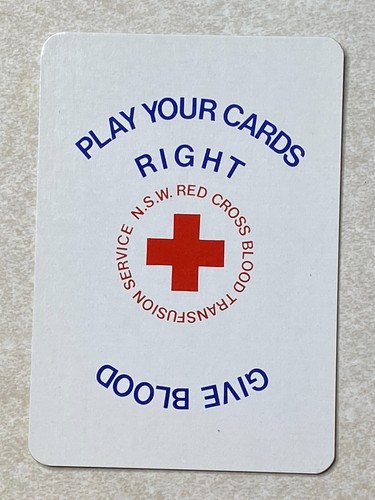 Vintage N.S.W Red Cross Blood Transfusion Service Single Swap Playing Card PC306