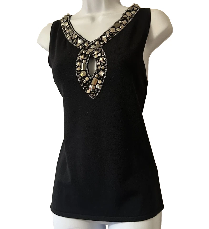 Sexy Blusa Tejida Top Negra Noche Estrás Diseñador Francés LÉO GUY Navidad L 16 Foto 3 de 4