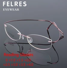 Women Metal Rimless Reading Glasses Oval Blue Light Blocking Presbyopic Readers