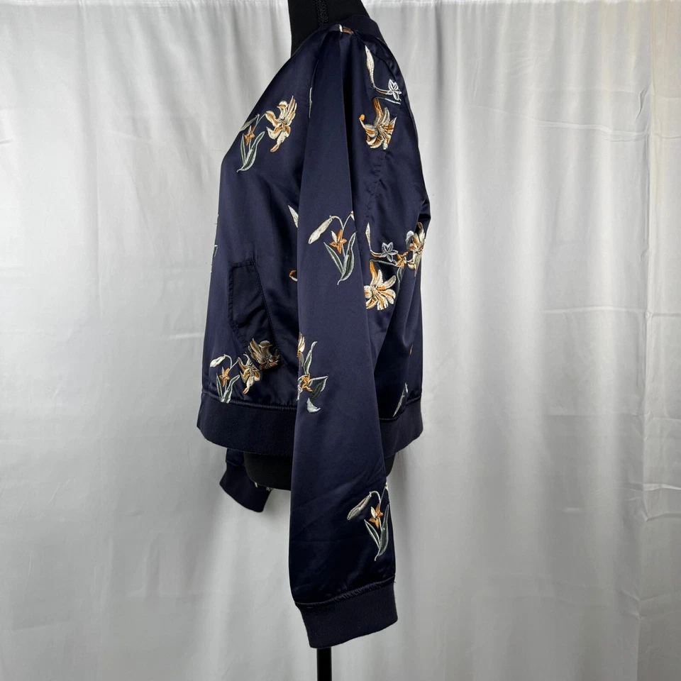 Chaqueta para mujer Aqua talla L azul marino floral bordada cremallera completa bolsillos forrados Foto 2 de 4