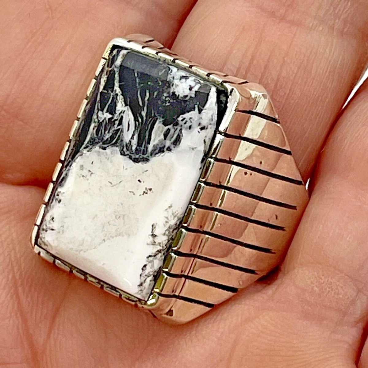 Mens white buffalo turquoise rings online