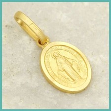Ciondolo in ORO Giallo 18 Carati kt 750 Madonna Miracolosa Pendente Medaglietta