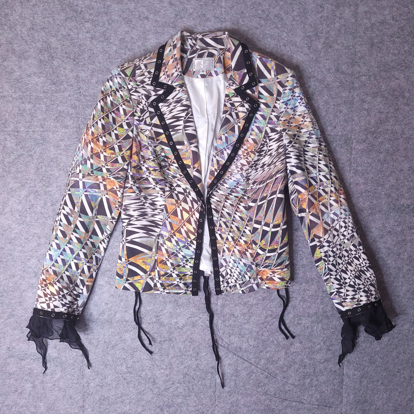 ALBERTO MAKALI Y2K Vintage Geometric Lace Up Grommet Back Jacket Size 12