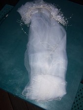 VTG NICE PRETTY FLORAL PEARL BEADED HEADBAND BRIDAL WEDDING VAIL