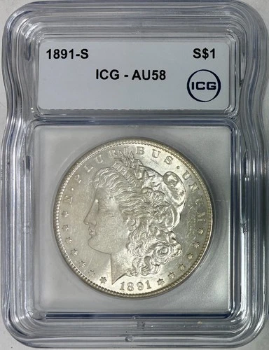 1891-S Morgan Silver Dollar, ICG AU-58, Better Date!