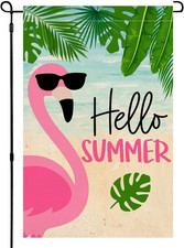 BLKWHT Summer Flamingo Garden Flag 12X18 Vertical Double Sided Tropical Leaves B