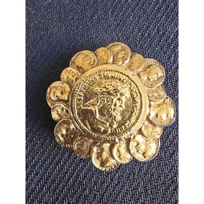 Vintage Gold Tone Roman Coin Brooch Scarf Clip Septimius Severus Medallion Pin