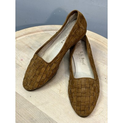 L.L. Bean Brown Leather Womens 6 Weave Driving Loafer Italian Made Flat
