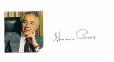 Israel Shimon Peres 1923-2016 autograph signed 3 x5  card w.picture