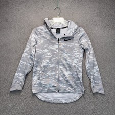 Nike Basketball Hoodie Boys Large Gray Camo Full zip Athletic Fleece DriFit FLAW