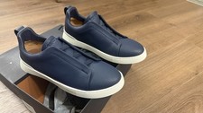 Steel Zegna Men s Blue Leather Low Top Sneake...