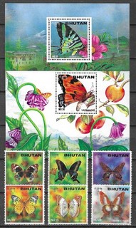 Bhutan 1996 Insects Butterfly Schmetterlinge Papillons compl set 2 SS MNH